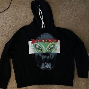 Palm Angels Black Hoodie with Green Alien Design